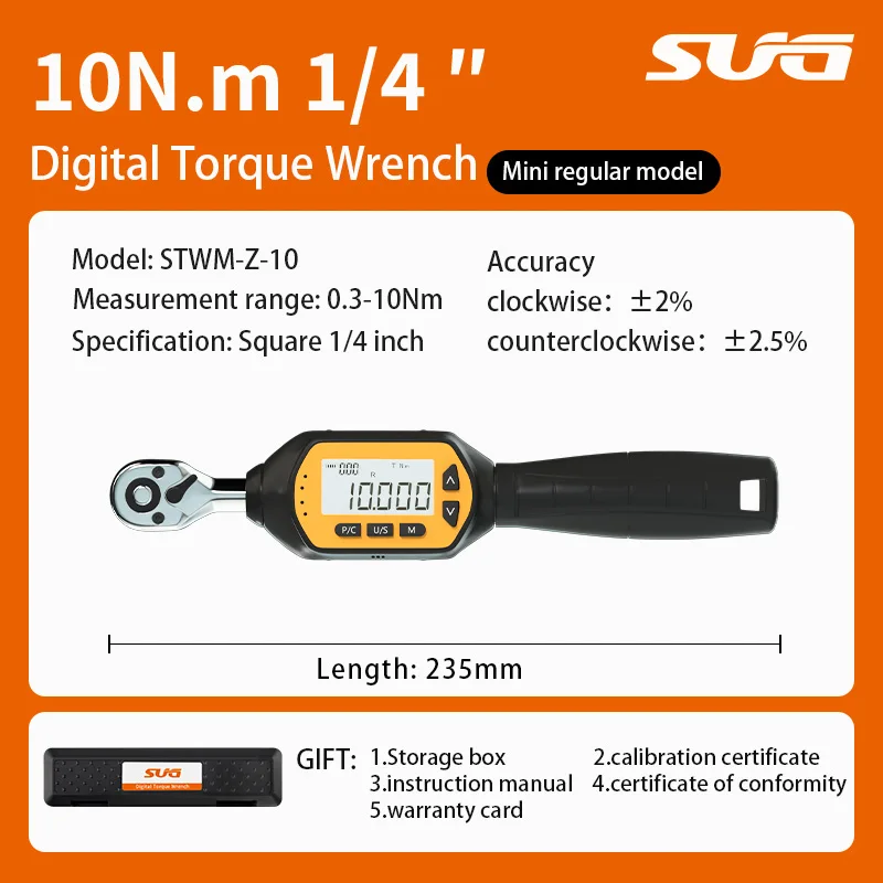 

1/4inch drive 0.3-10Nm digital torque wrench with light, high-precision car accessories road can preset digital torque wrench