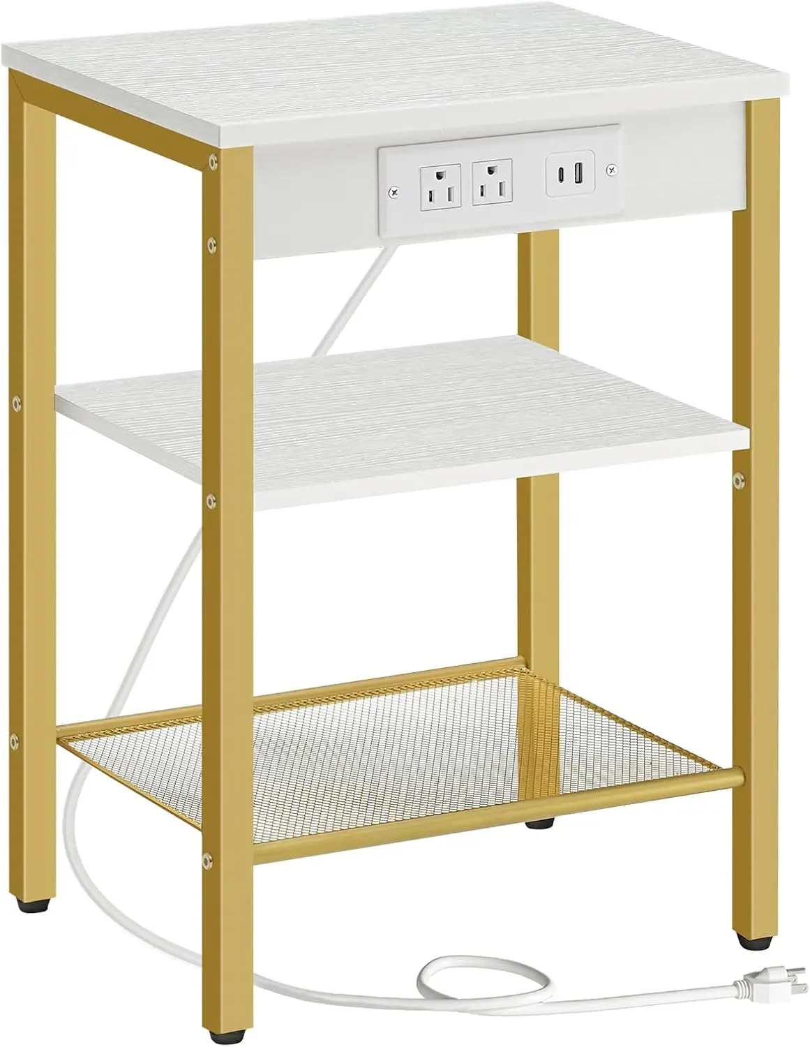

Side Table with Charging Station and USB Port, Small End Table for Small Space, 3-Tier Nightstand with Adjustable Shelf, for