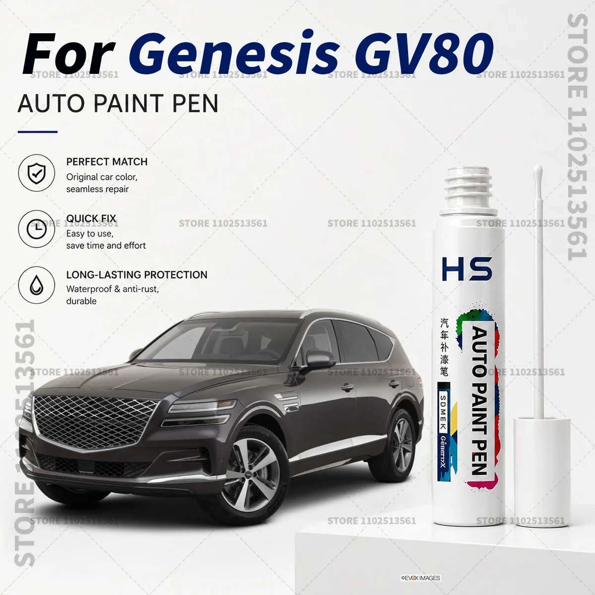 Bolígrafo de pintura para retoques automotrices para Genesis GV80 – Restaura la pintura del coche y elimina los arañazos, blanco, verde, azul Capri, plateado Savile