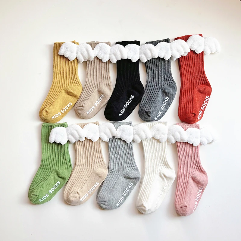 Baby Boys Girls Angel Wing Socks Cotton Short Floor Socks Kids Cute Candy Color Non-Slip Toddler Newborn Socks For 0-3Years