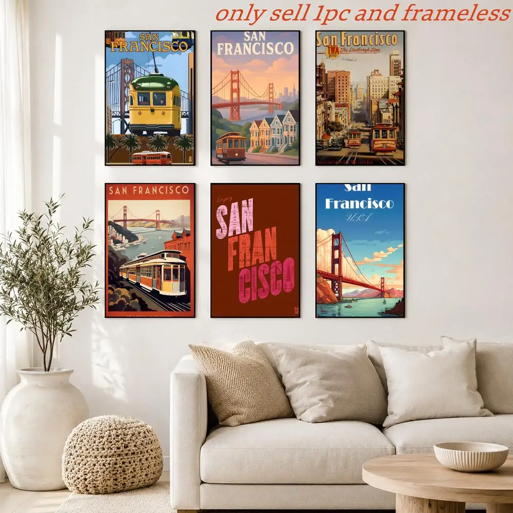 Poster Prints Cover Painting Wall Art Picture Living Room Home Decor San Francisco City Classic Style Poster