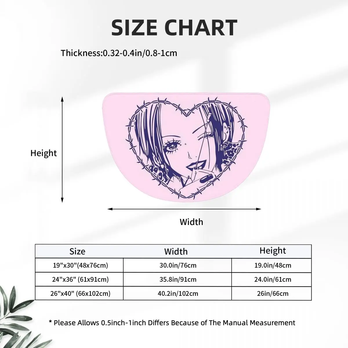 Nana Osaki Barbed Wire Heart Spread Flannel Half Round Doormat Non Slip Bathroom Mat Absorbent Floor Carpet for Laundry Room