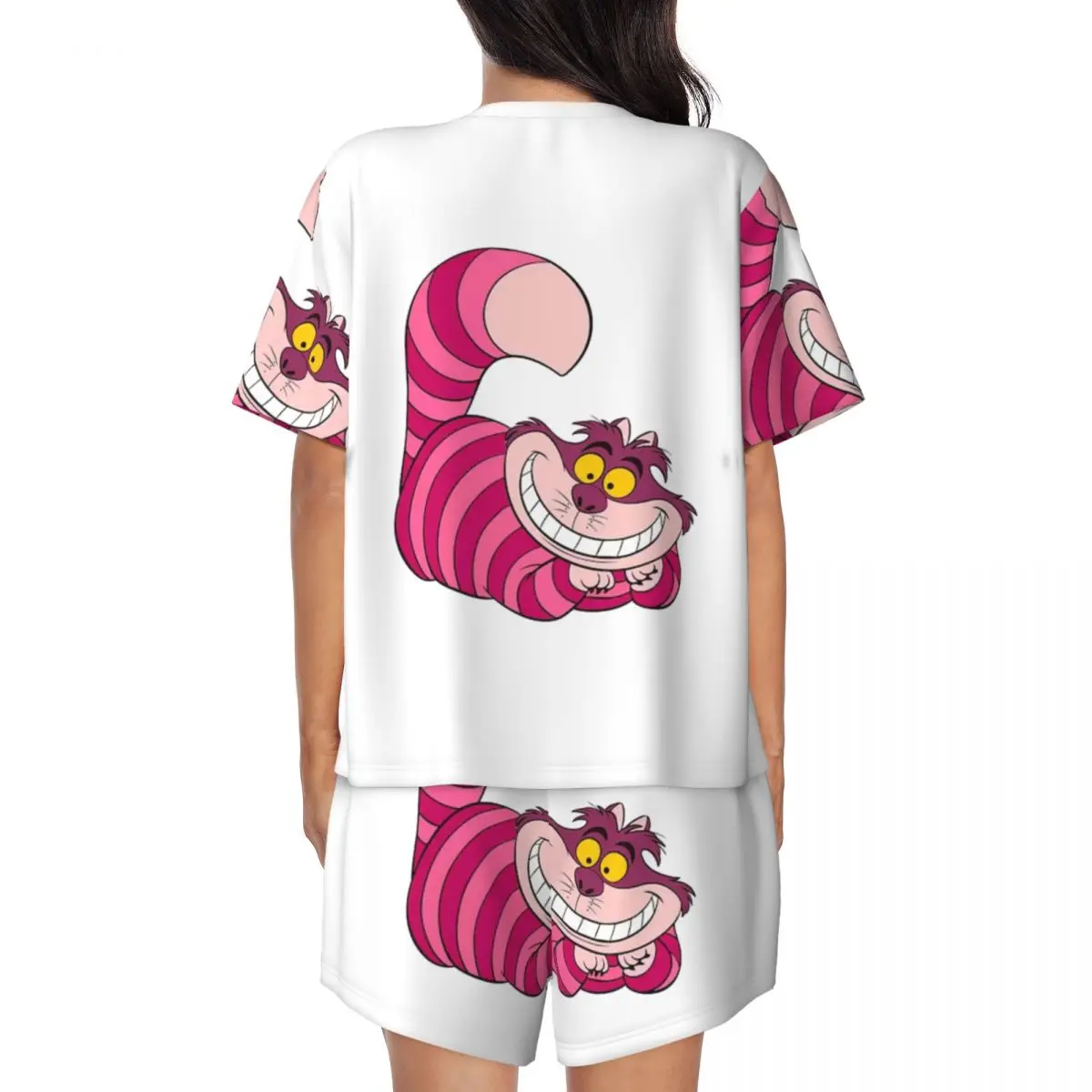 Custom Cartoon Manga Cheshire Cat Smile pigiama set donna 2 pezzi manica corta Pjs Shorts Sleepwear