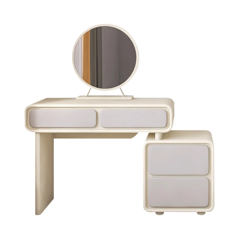 01Cream wind dresser LED mirror front makeup light three-color adjustable bedroom storage cabinet