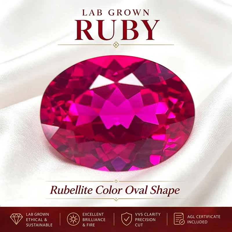 Lab Grown Ruby Rubellite Color Oval Shape VVS1 Stone for Charms Diy Jewelry Making Earrings Bracelet Selectable Certificate