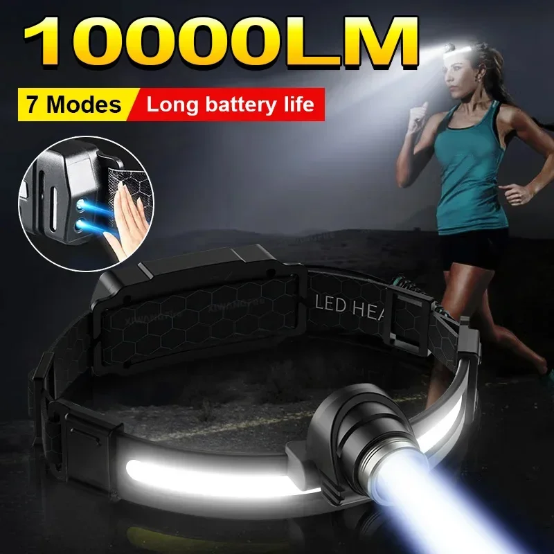 

New Sensor Headlight Led Light Outdoor Strong Light Zoom Model Large Floodlight COB Head-mounted Fishing Light Running Headlamp