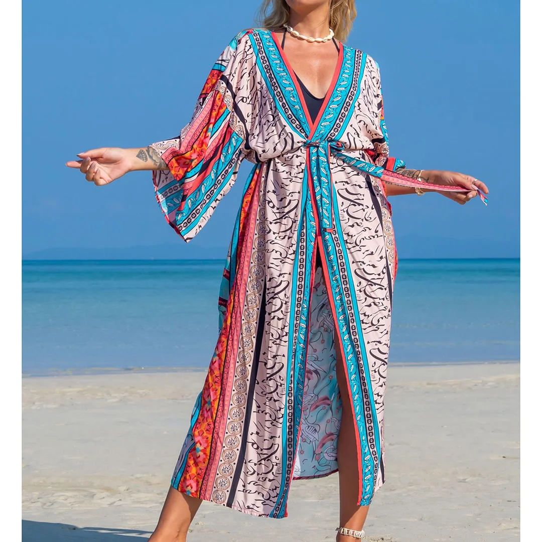 Schlangenmuster-Strandkleid, Strandmode, bedrucktes Maxikleid, Kimono, Boho-Langtunika, Strandkleidung, Damen-Strandüberwurf, Überwürfe, Damen V4426 – Detail 35