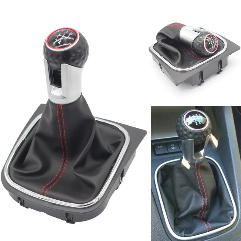 5 / 6 Speed Manual Car Shift Gear Knob With Boot Cover For VW Golf/Rabbit/Jetta MK5 2004-2009 For MK6 2010 2011 2012 2013 2014