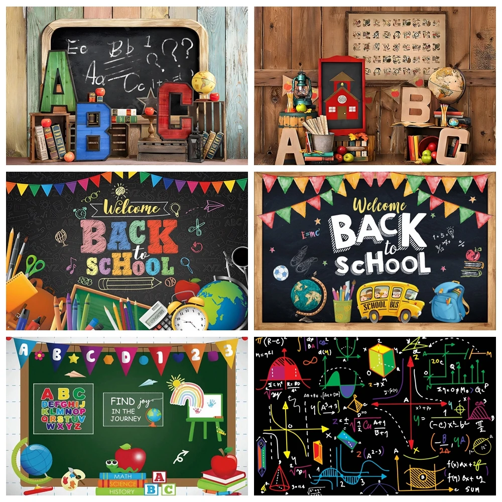 

Welcome Back To School Backdrop for Photography Blackboard Pencil Chalk Graduation Party Baby Portrait Backdround Decor Banner