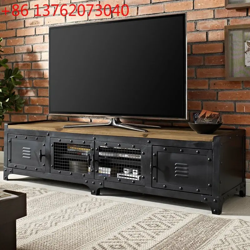 

American retro industrial style TV cabinet wrought iron solid wood bedroom is old