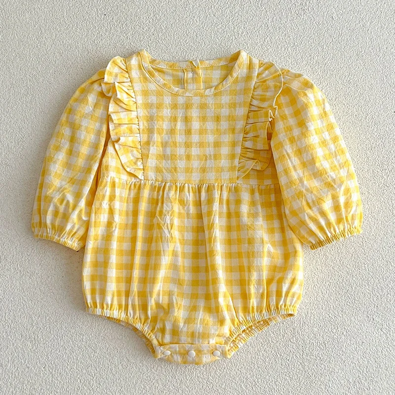 New Infant Kids Baby Girls Boys Long Sleeve Sweet Grid Jumpsuit Spring Autumn Newborn Baby Girls Boys Clothes Rompers