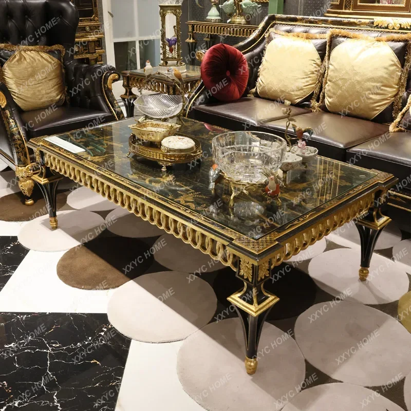 

B73 New Chinese Style Hand-painted Gold-painted Pavilion Black Solid Wood Rectangular Tea Table