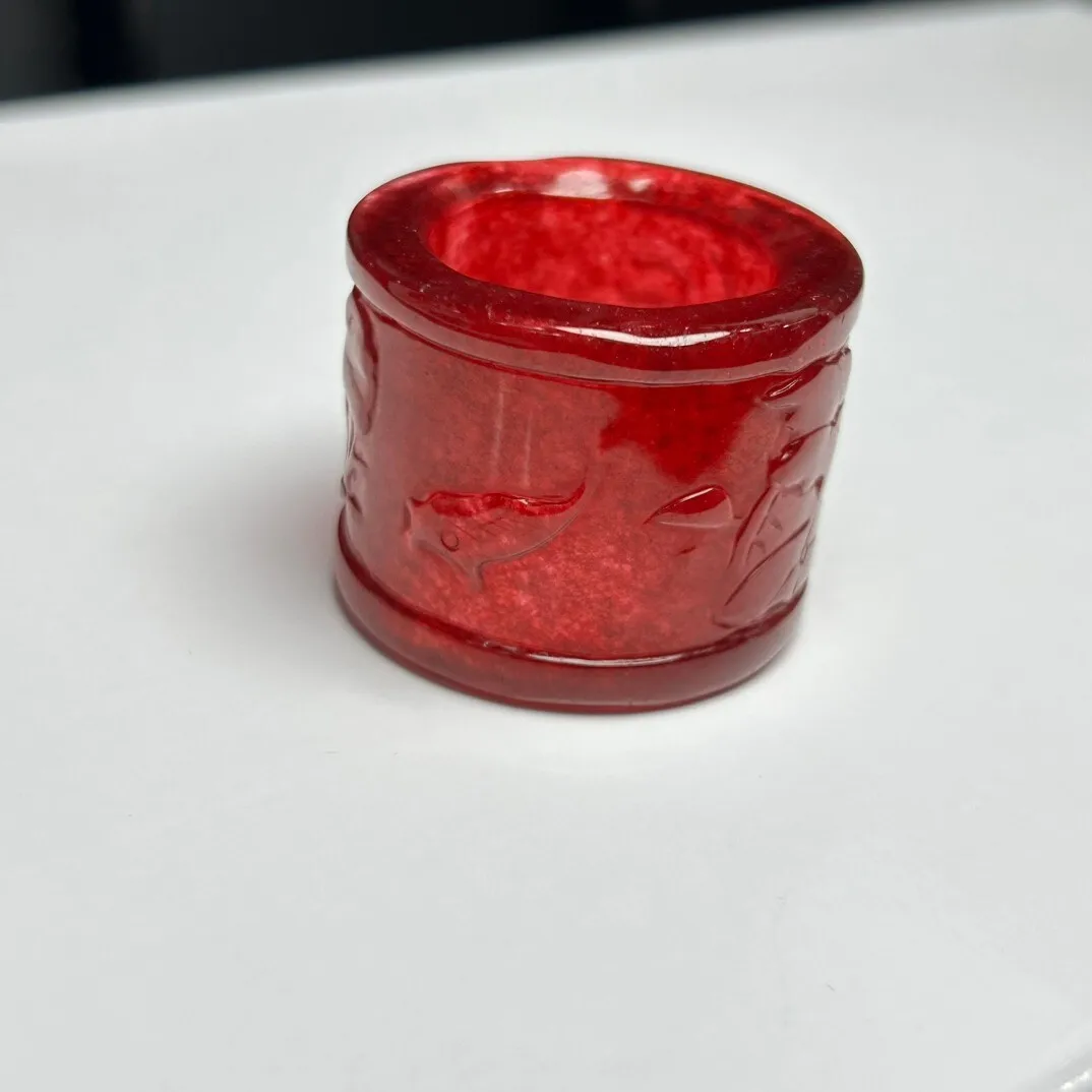 Certified Natural Ice Red Burmese Jade Jadeite Carved Amulet archery thumb Rings view 4