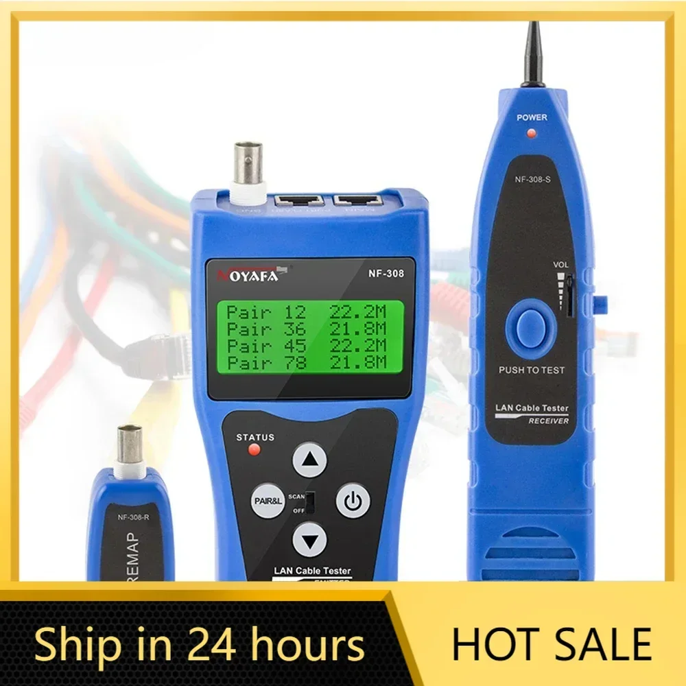 ZHOUCE NF-308 Ethernet Cable Tester RJ45 RJ11 Line Tester Continuity Test Wire Tracker Network LAN Cable Length Measurement Tool