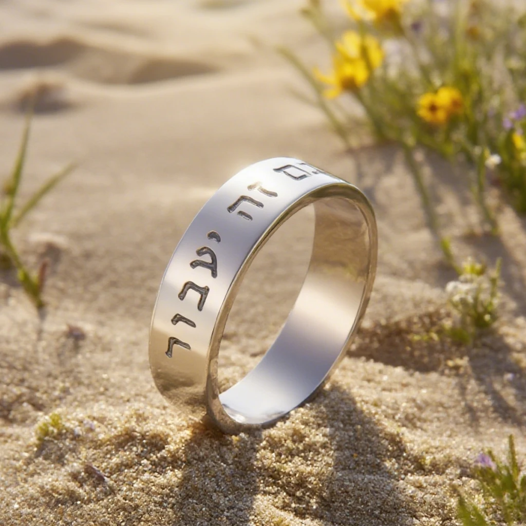 Edelstahlring mit hebräischem Schriftzug „Dies wird auch vorbei gehen“ – Bibelvers-Schmuckring, jüdischer Pessach-Judaica-Schmuck – Detail 8
