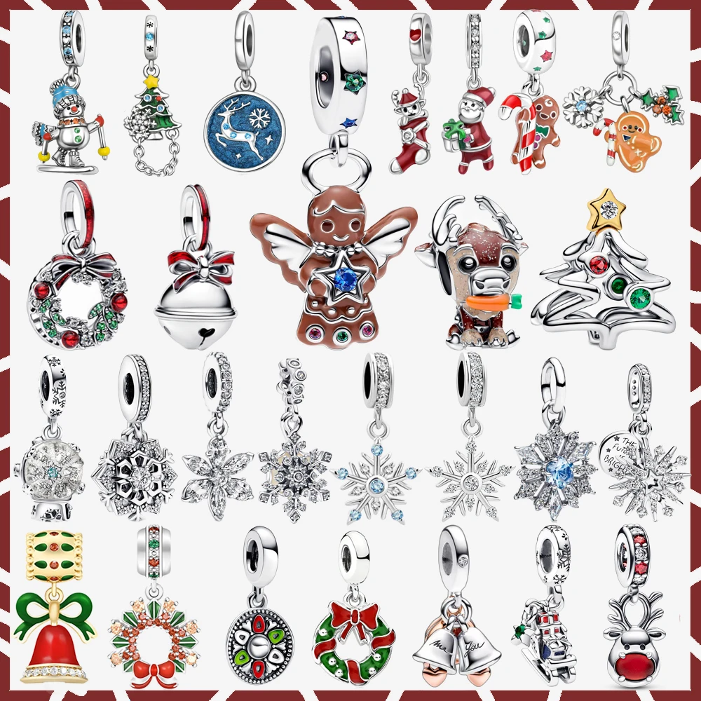 Christmas 925 Sterling Silver snowflake Gingerbread Angel Dangle Charms Fit Original Bracelet Beads Jewelry DIY Gift