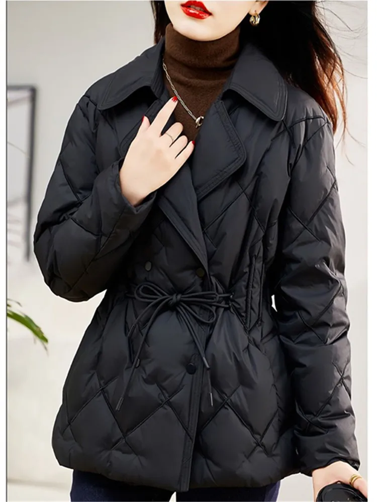 Suit Collar Light Down Cotton-padded Jacket Women\'s Winter 2024 New High-grade Slim Long-sleeved Short Parkas Outerwears Female