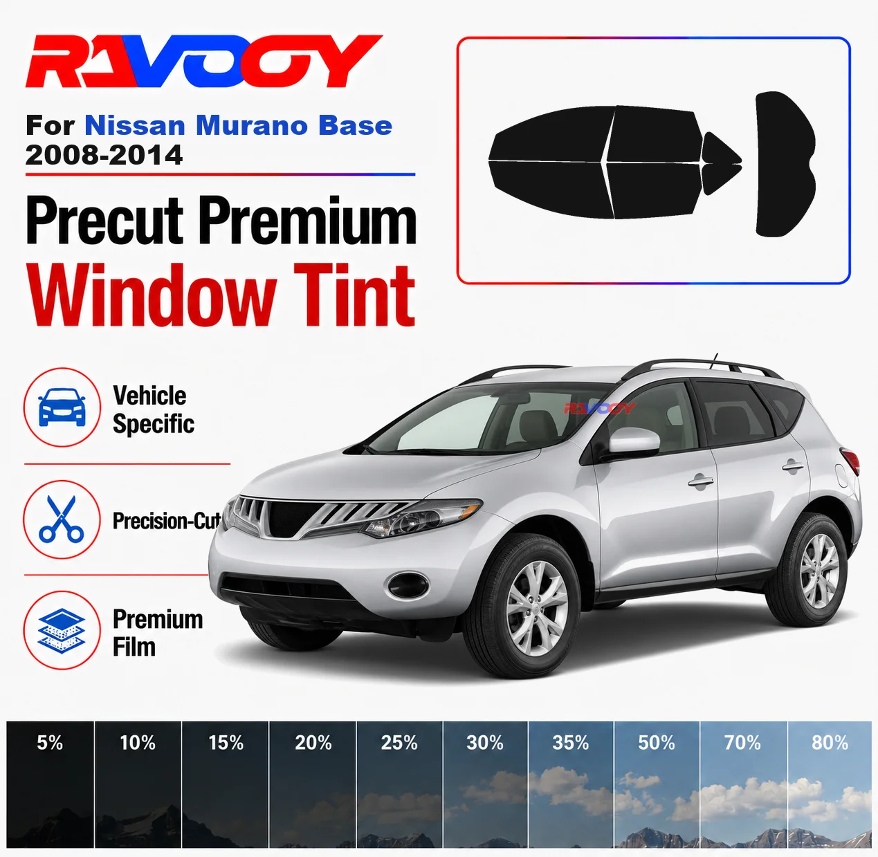 

Premium Precut Window Tint Kit Front Rear Windows Rear Windshield For Nissan Murano Base 2008-2014 Car Solar Nano Ceramic Film