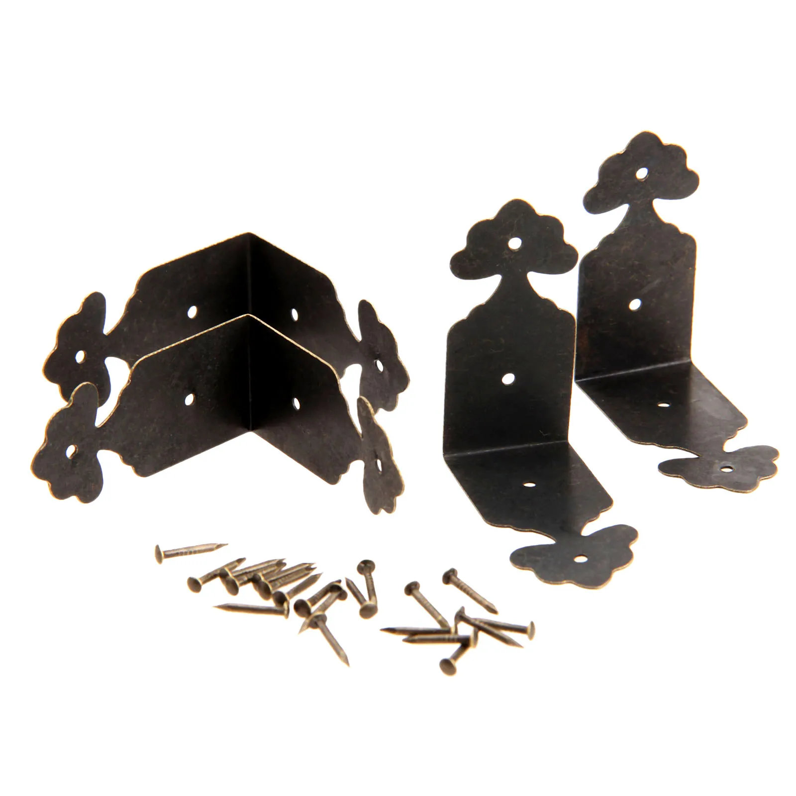 20Pcs Antique Bronze Decorative Jewelry Box Wood Case Feet Leg Corner Protector Decorative Furniture Leg Corner Guard with Nails