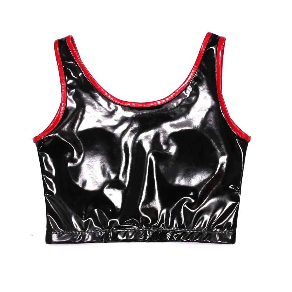 Open Chest Tank Top Sexy Lingerie Vest PVC Mirror Faux Latex Leather Waistcoat Body Shaper Exposed Breast Nightclub Erotic Tops