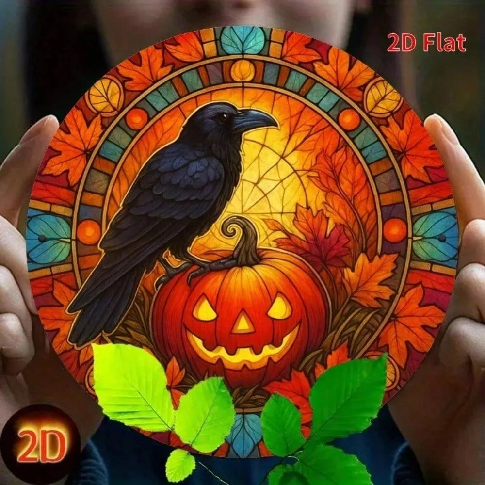 

Vintage Rustic Metal Wall Sign with Pumpkin Black Bird Autumn Leaves Farmhouse Decor for Home Living Room