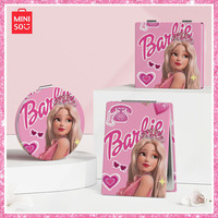 2024 Miniso Barbie Princess Hand-Held Makeup Mirror Portable Folding Double-Sided Mini Mirror Clamshell Pink Birthday Girl Gift