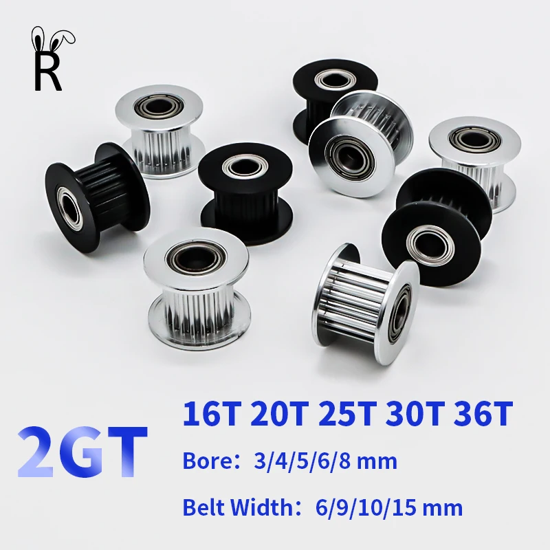 2GT 16/20/25/30/36 denti puleggia dentata tenditore Bore3/4/5/6mm larghezza cinghia 6/10/15mm tenditore ruota sincrona stampante 3D tenditore GT2