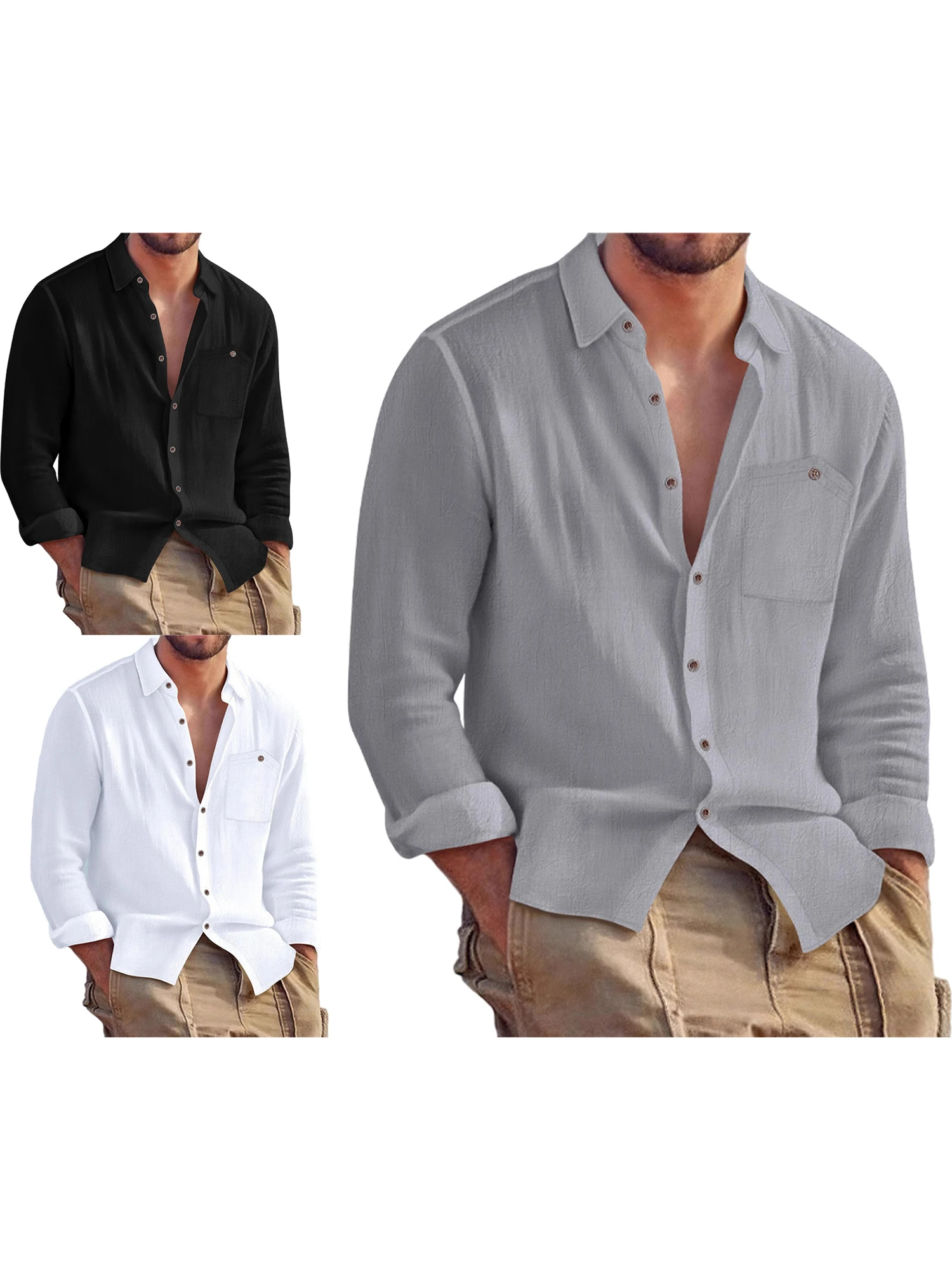 Herren-Hemd mit entspannter Passform, langärmelig, einfarbig, Button-Down-Hemd mit Umlegekragen und Brusttaschen für Freizeitkleidung im Herbst