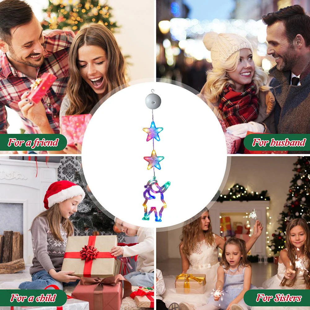 3 عبوات من مصابيح نافذة النجوم الداخلية لعيد الميلاد مع كوب شفط يضيء معلق لتزيين عيد الميلاد ومتجر المنزل وهدايا الحفلات