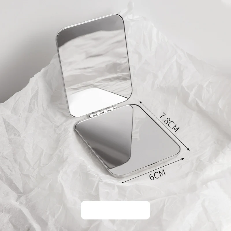 Stainless Steel Portable Double Sided Mirror Rectangular Round Folding Cosmetic Mirror Women Handheld Metal Makeup Mirror