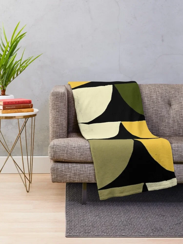 Mid-Century Modern Yellow, Green, Cream Half-Circle Pattern Throw Blanket Soft heavy to sleep Blankets