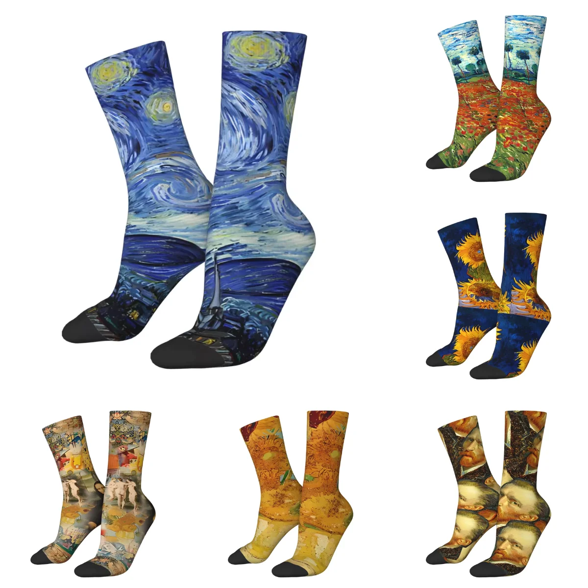 Starry Night Van Gogh Stockings Men Socks Soft Elegant Socks Autumn Cycling Anti Skid Pattern Socks Gift Idea