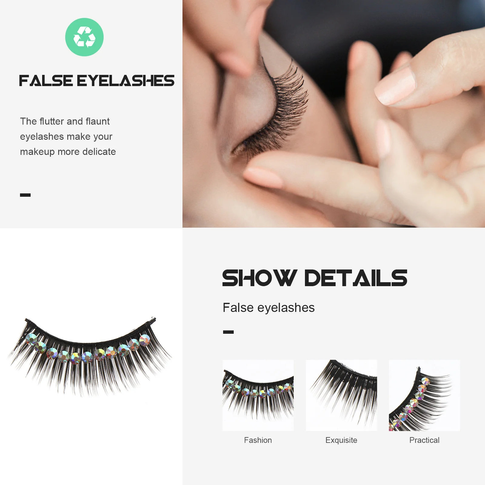 ขนตาปลอม 5 คู่ พร้อมเพชร ขนตาหนาแน่นพิเศษ สำหรับถ่ายภาพ แฟชั่นโชว์ ให้ลุคตาโดดเด่น ดูเป็นธรรมชาติ