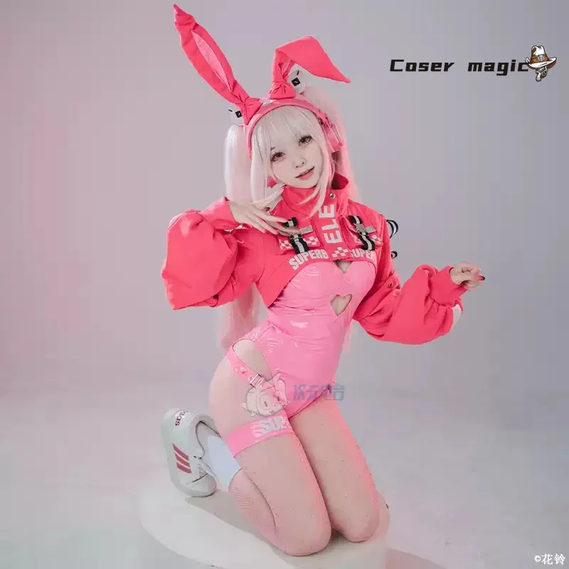 Kostum Cosplay Game NIKKE Dewi Kemenangan Alice Doujin Bunny Girl Seragam Kulit Setelan Jumpsuit Jaket Wig Telinga Ekor