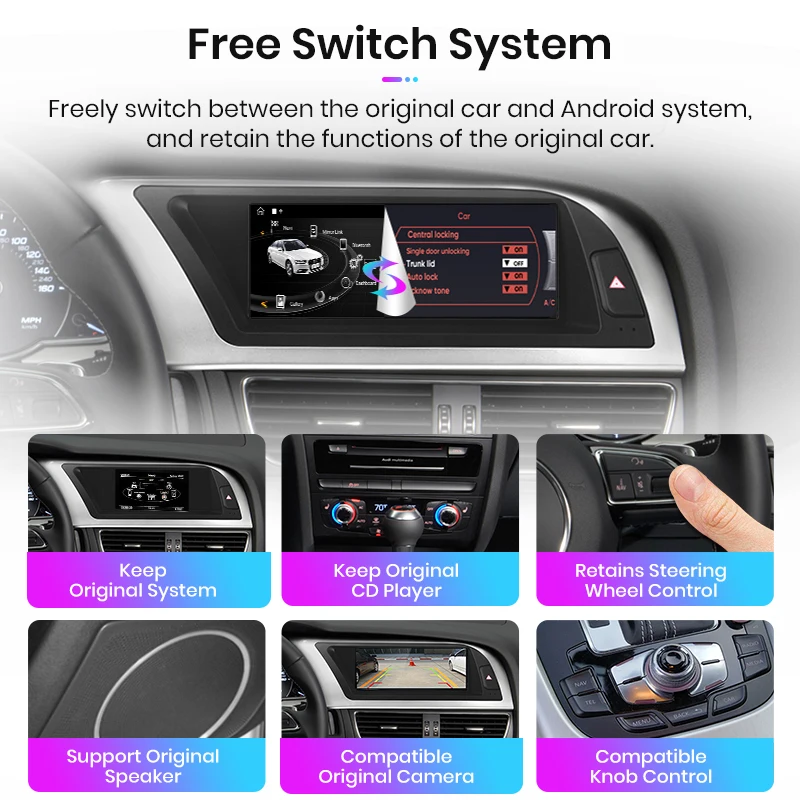 Junsun 8,8 pulgadas CarPlay para Apple Radio de coche Multimedia para Audi A5 2009-2016 Bluetooth inalámbrico Android Auto 4G WiFi GPS estéreo 5
