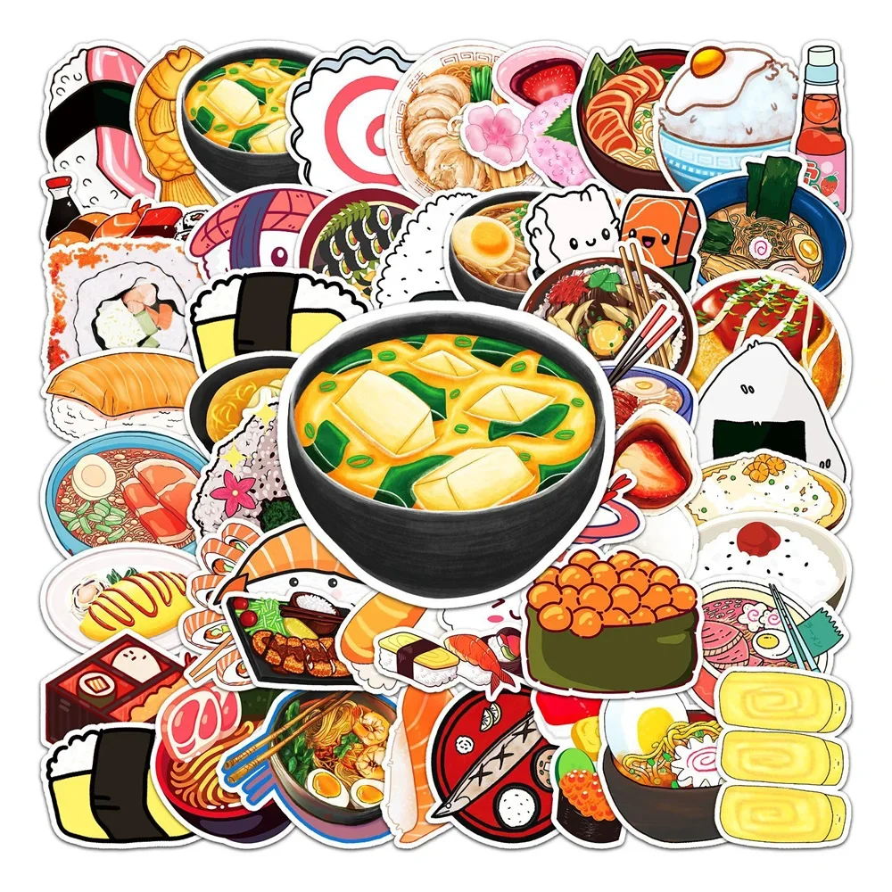 10/30/50pcs Japanese Food Gourmet Cartoon Sushi Ramen Stickers for Personality Toys Luggage  Ipad Cup Journal Stickers Wholesale