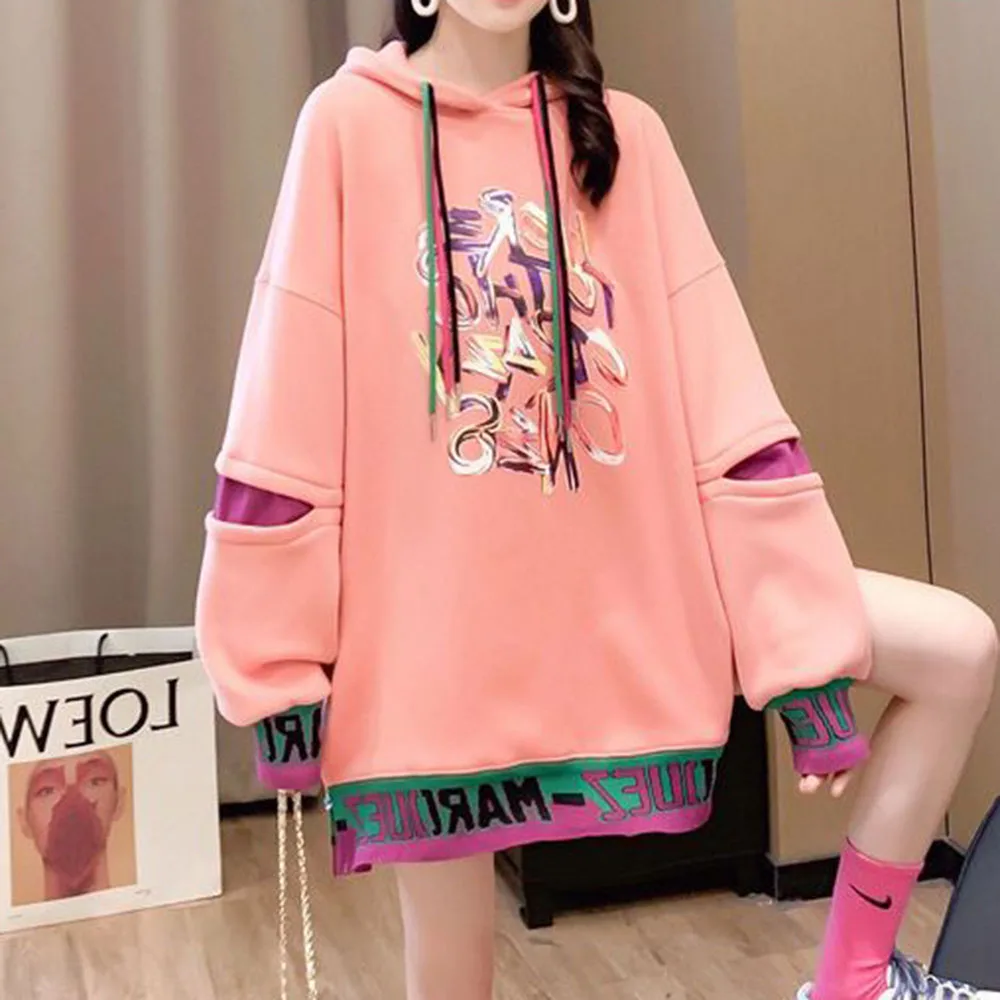 2024 New Fleece Fashion Hooded Sweater Female Explosions Loose Korean Version Of Autumn And Winter  Women's Coat Tide.