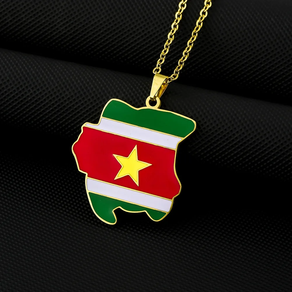 2024 new fashion rustless just Suriname Republic map flag pendant necklace temperament everything collarbone chain birthday anni