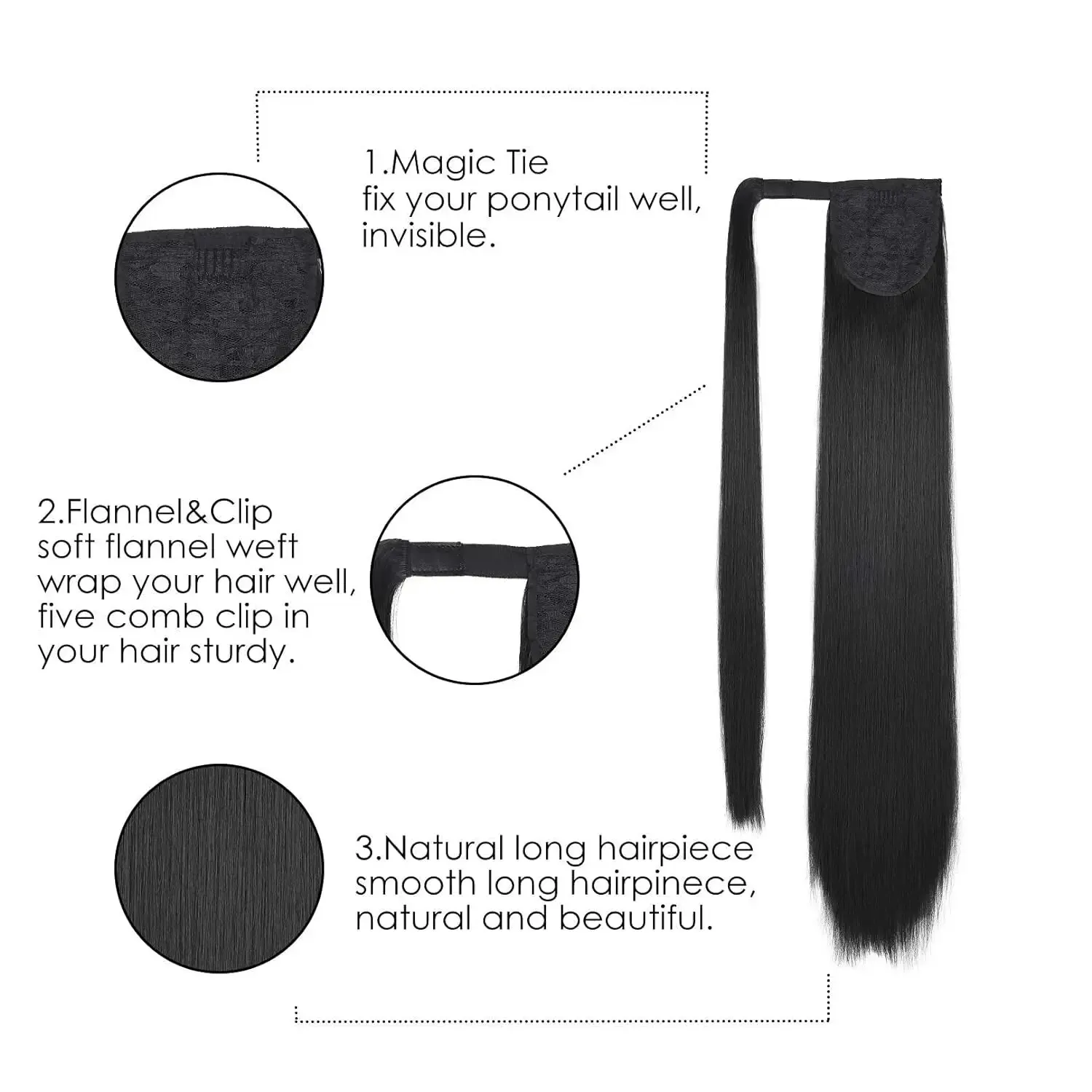 Clip in Ponytail Extension Wrap Around Long Straight Ponytail Natural Soft Synthetic Hairpiece for Women