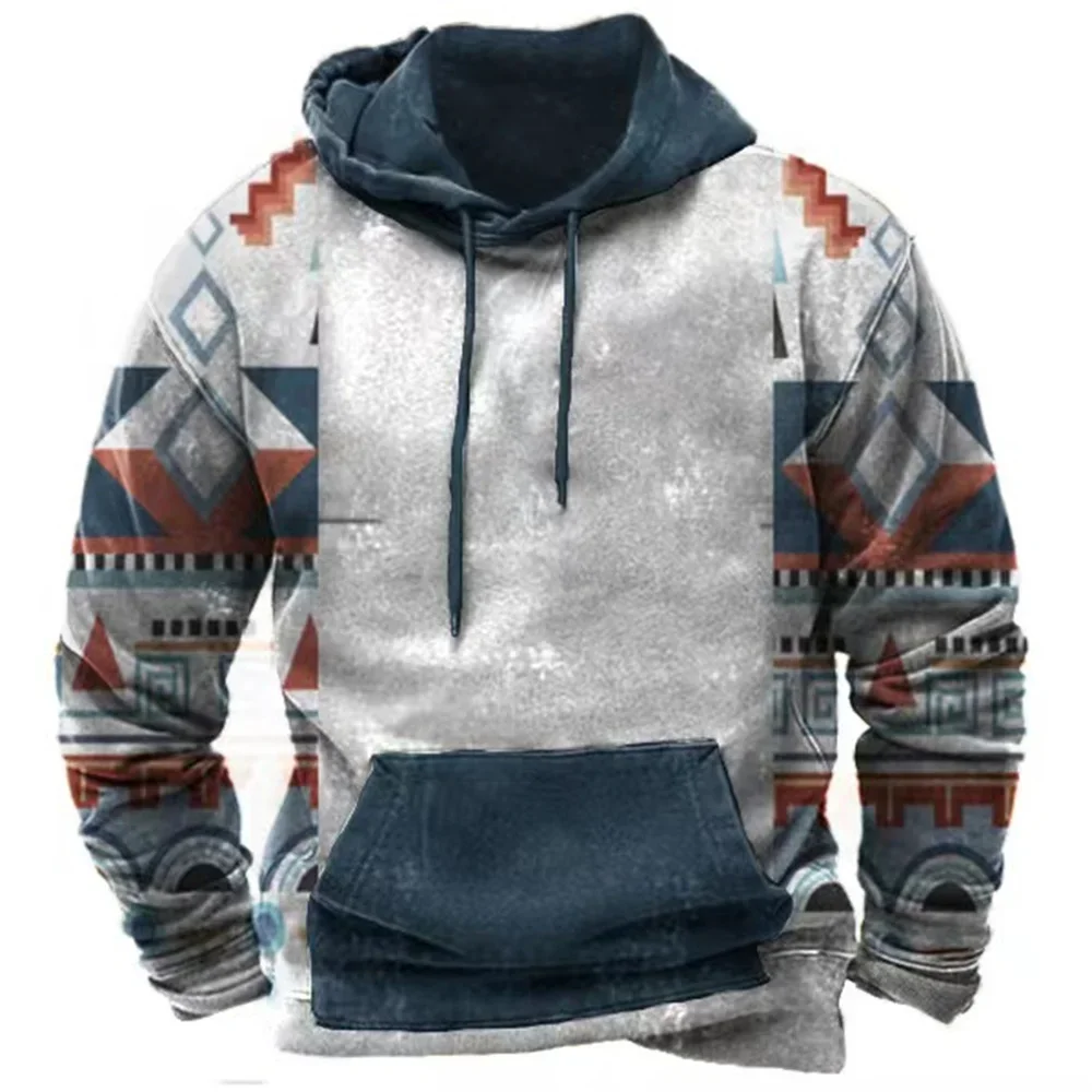 2024 Winter Male Hooded Sweatshirt Harajuku Ethnic Wind Graphics Vintage Clothes Pullover Shirt Casual Street Loose Casual Hood