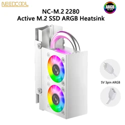 NEEDCOOL NC-M.2 2280 disipador de calor SSD con ventilador de sincronización ARGB de 5V 3 pines AGHP tubos de calor radiador de unidad de estado sólido