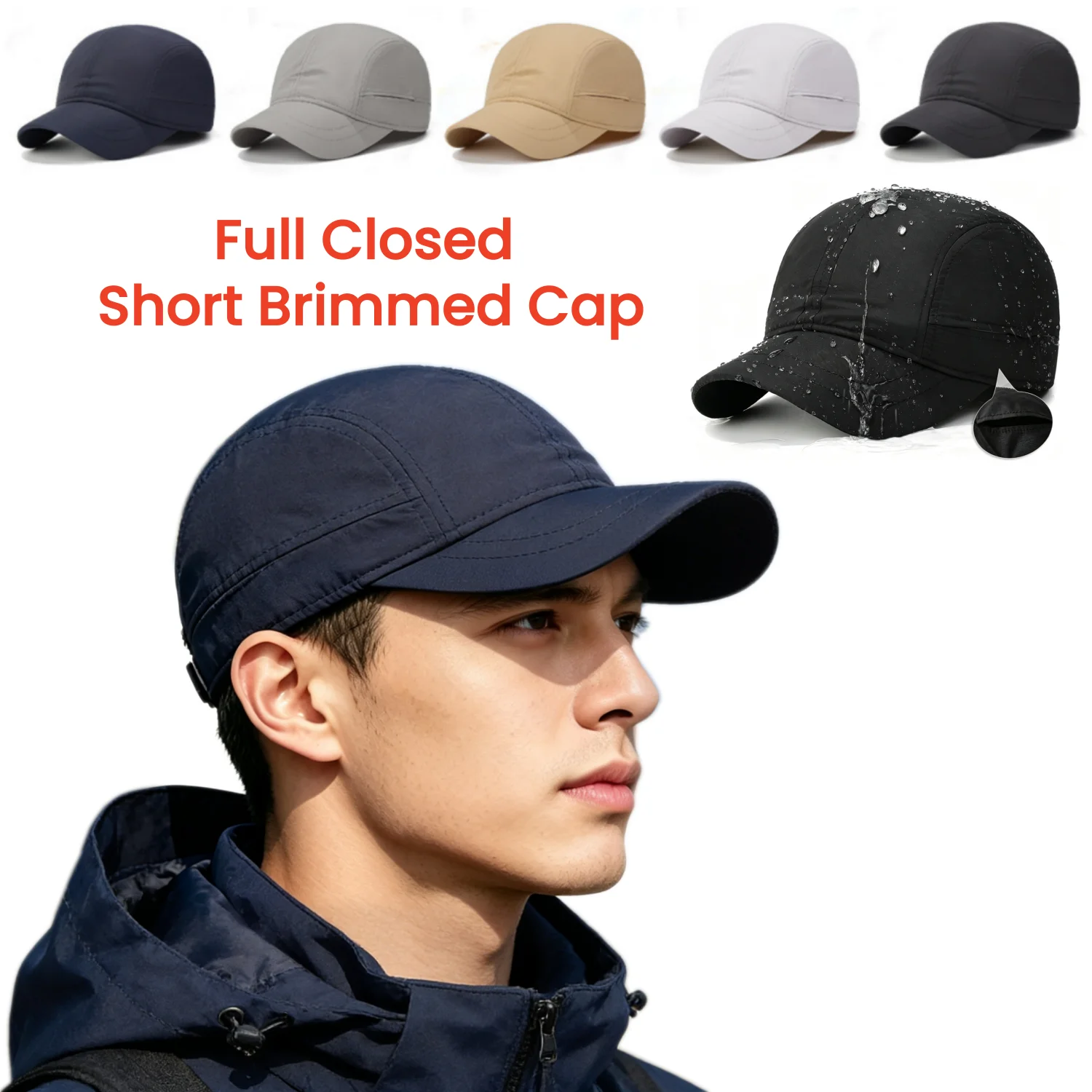 Waterproof Full Closed Short Brim Adjustable Baseball Cap Side Opening Breathable Hat New Trucker Men Women Sun Visor Era