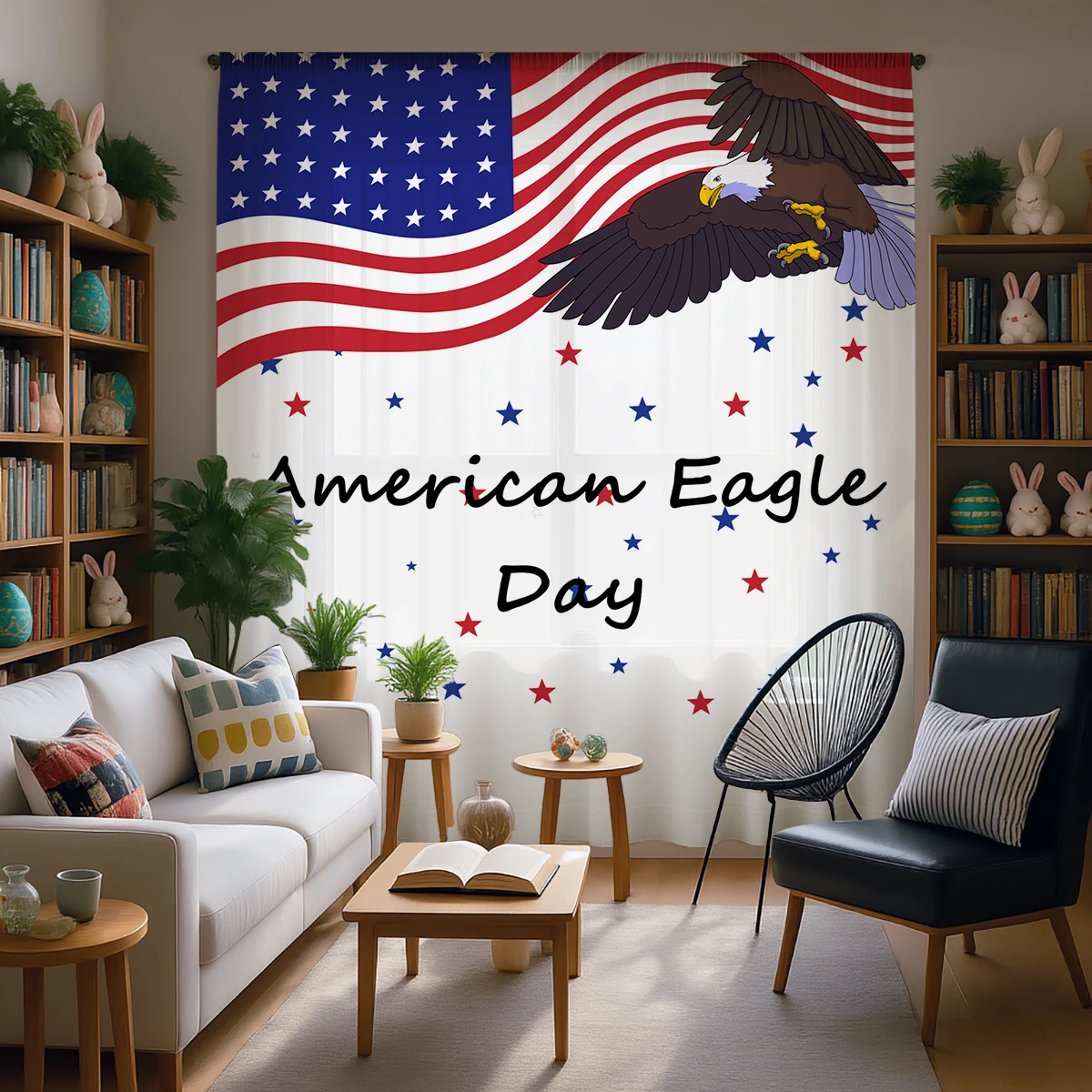 Gradient Sheer Curtain, Good Quality Light Reducing Privacy Voile for Living/Bedroom/Kids Roocm,Independence Day Gift view 4