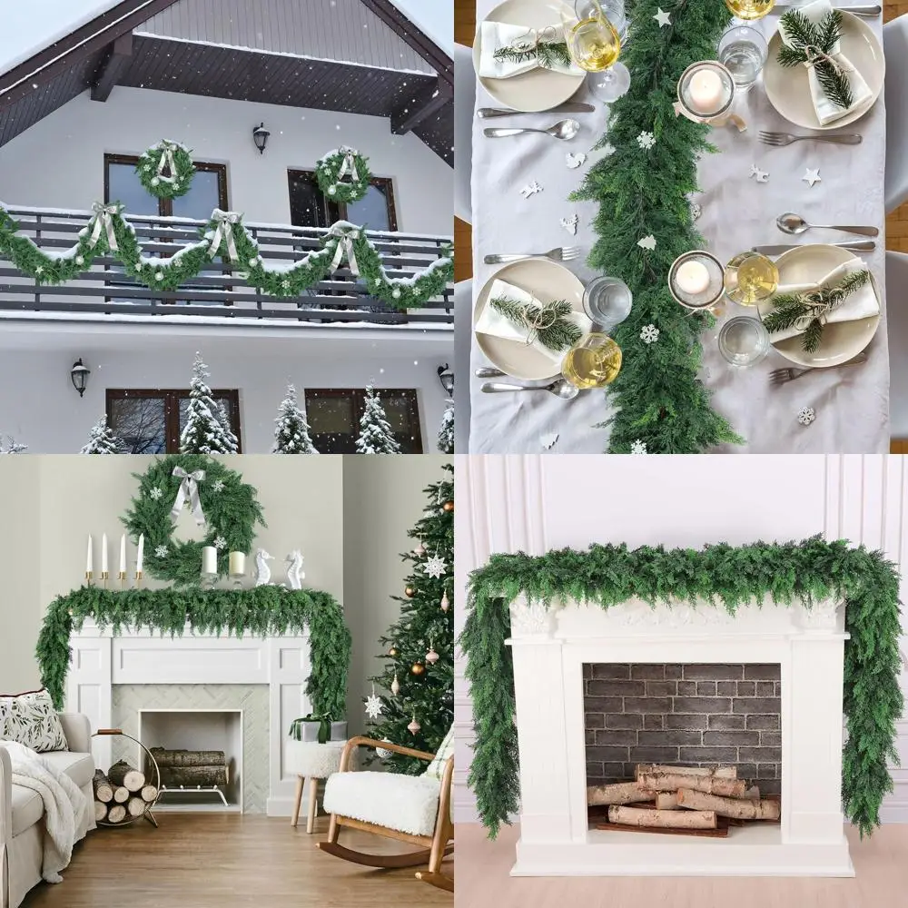 

Artificial Cedar Pine Garlands, 2 x 9FT, Realistic Greenery for Christmas Indoor and Outdoor Decorations, Table Mantle Wall