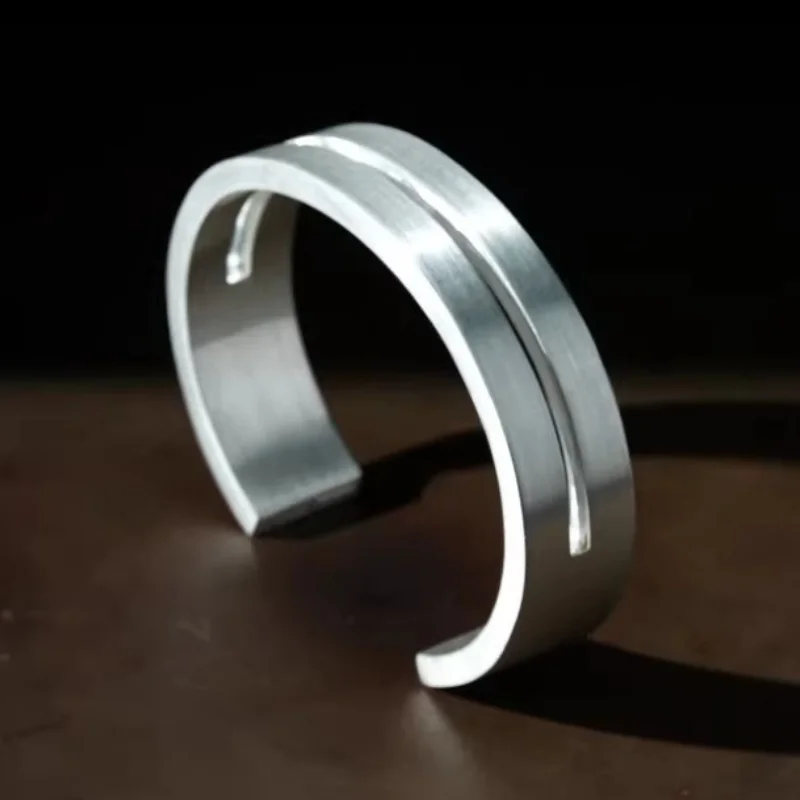 Hip Hop Fashion Street Patrs4 style Simple Titanium Steel Bracelet Adjustable Opening Trendy Geometric Cutting Matte Bracelet