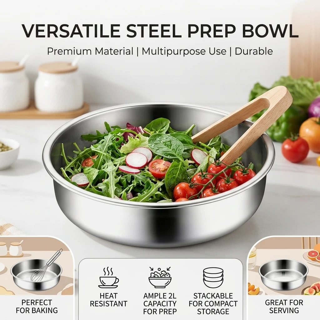 Large Capacity Steamed Egg Bowl Stainless Steel Cake Pan Round Shape 8 Inch Straight Edge Design Healthy Baking Tool For Home
