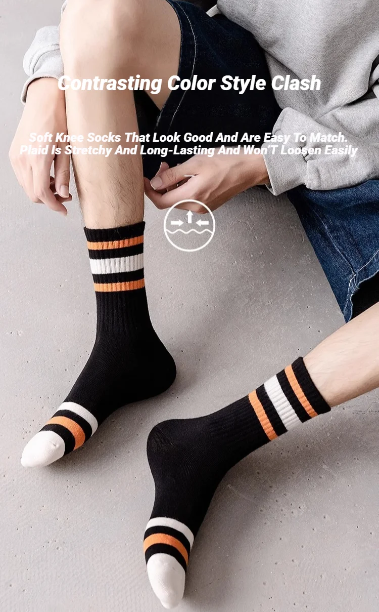 5 Paar bunt gestreifte Freizeitsocken für Herren, modische, schweißabsorbierende und atmungsaktive Sportsocken, geeignet für alle Jahreszeiten, weich – Detail 4
