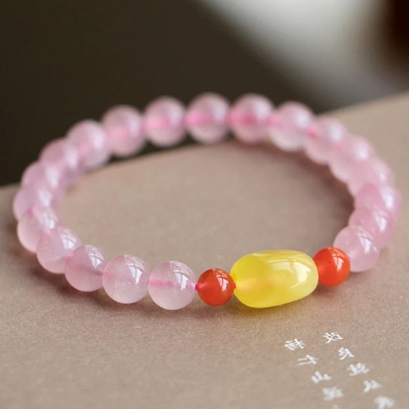 Ice Transparent Cream Body Natural Pink Crystal 8mm Bracelet Diy Match Beeswax South Red