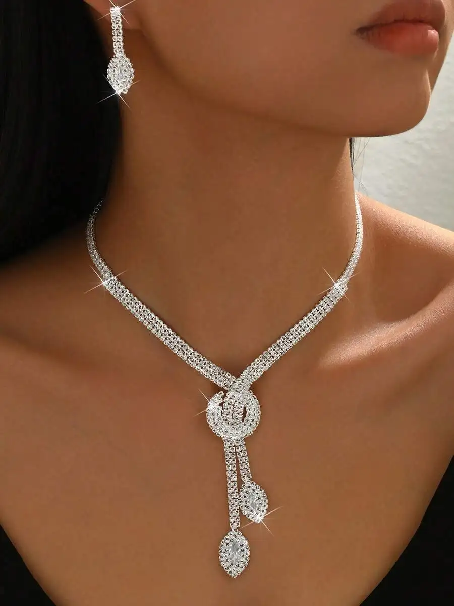 1 collar + 1 par de pendientes, conjunto de joyería para mujer, adecuado para uso diario, citas, fiestas con patrones geométricos, bodas nupciales, San Valentín