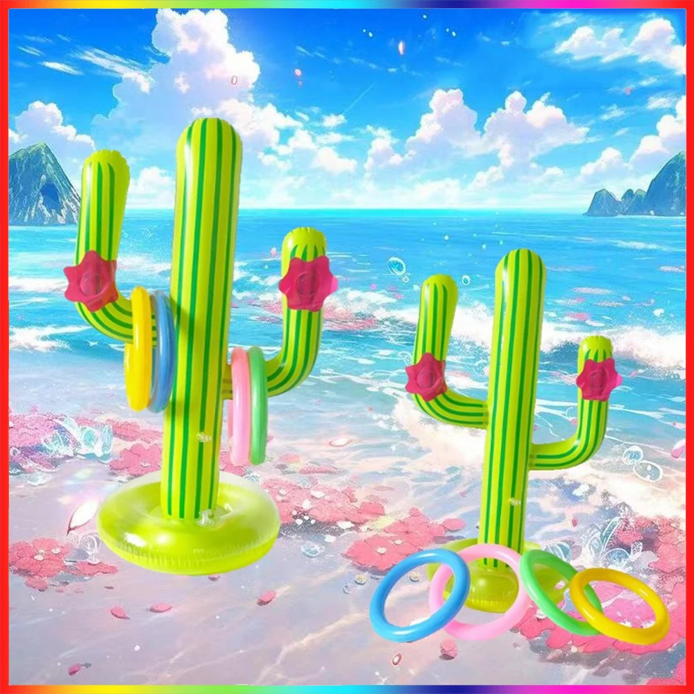 PVC Inflatable Cactus Ring Toss Game Toy for Summer Beach Luau Party Decoration Hawaiian Pool Games Cactus Water Throwing Rings